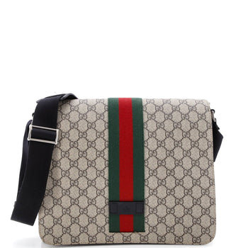 Gucci Web Flap Messenger Bag Gg Coated Canvas Medium