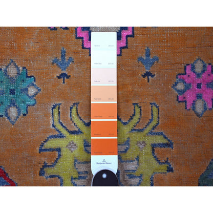 4'X5'9" Apricot Orange Vibrant Fusion Kazak All Natural Wool Oriental Rug