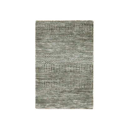 2'1"X3'1" Echo Gray Hand Knotted Dyed Wool Grass Design Mat Rug