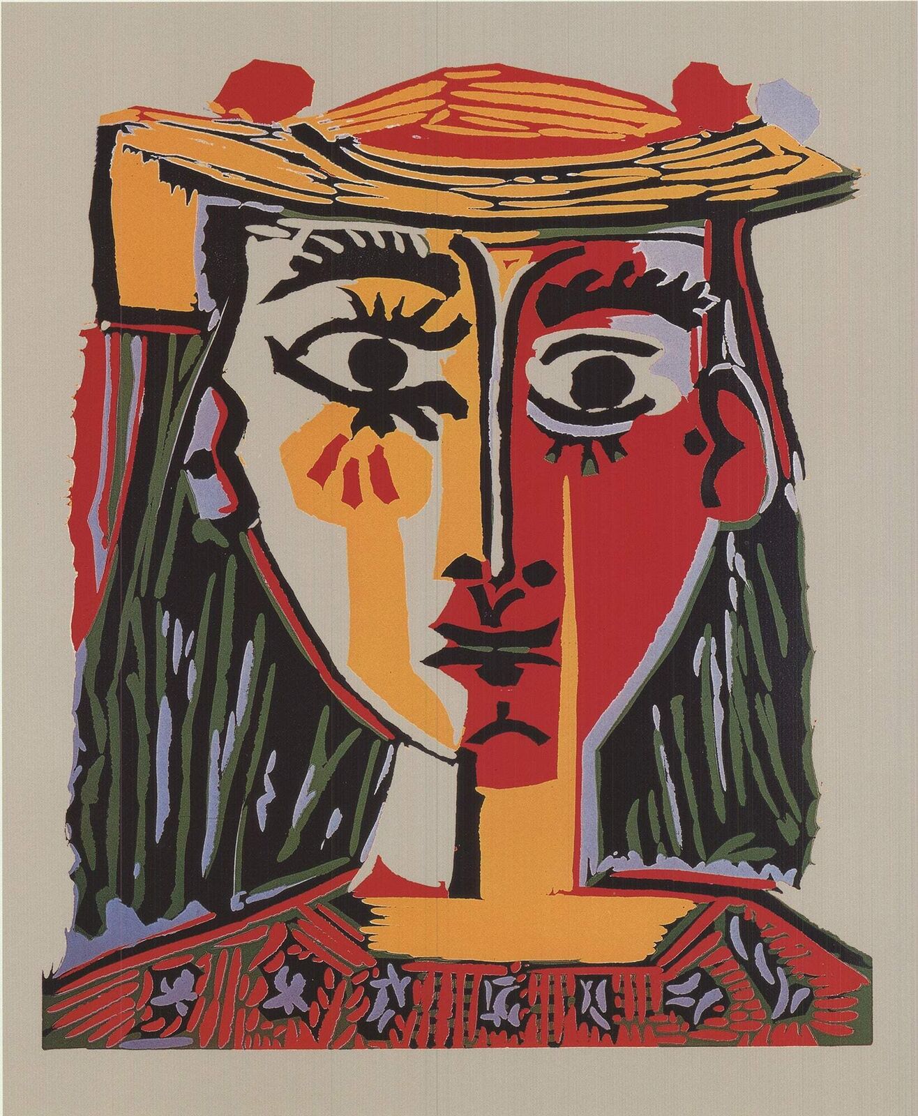 Pablo Picasso Bust Of A Woman With Hat " Offset Lithograph Cubism