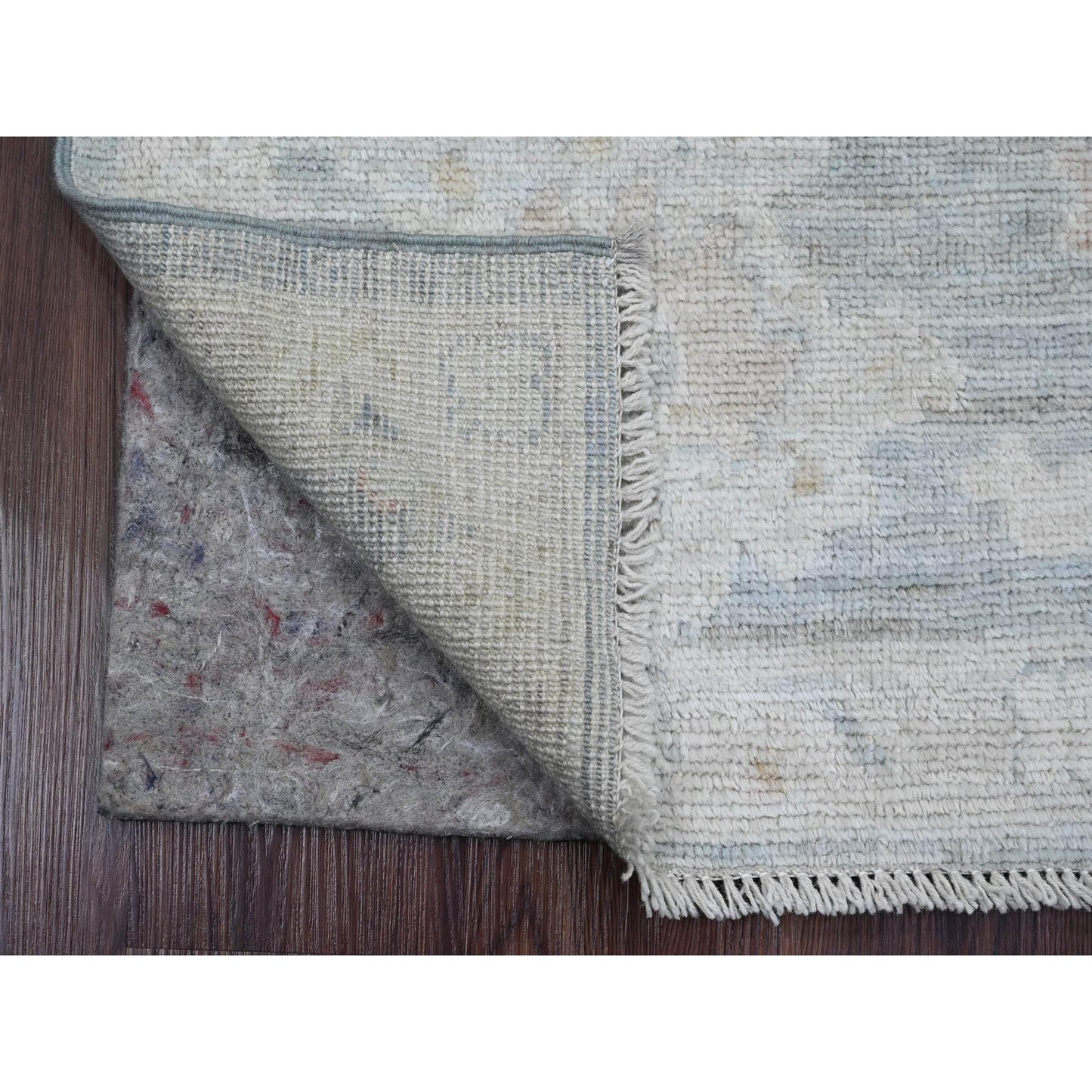 2'1"X3' Mineral Blue Hand Knotted Afghan Angora Oushak 100% Wool Mat Rug