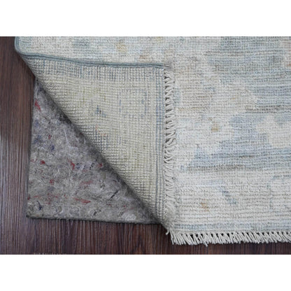 2'1"X3' Mineral Blue Hand Knotted Afghan Angora Oushak 100% Wool Mat Rug
