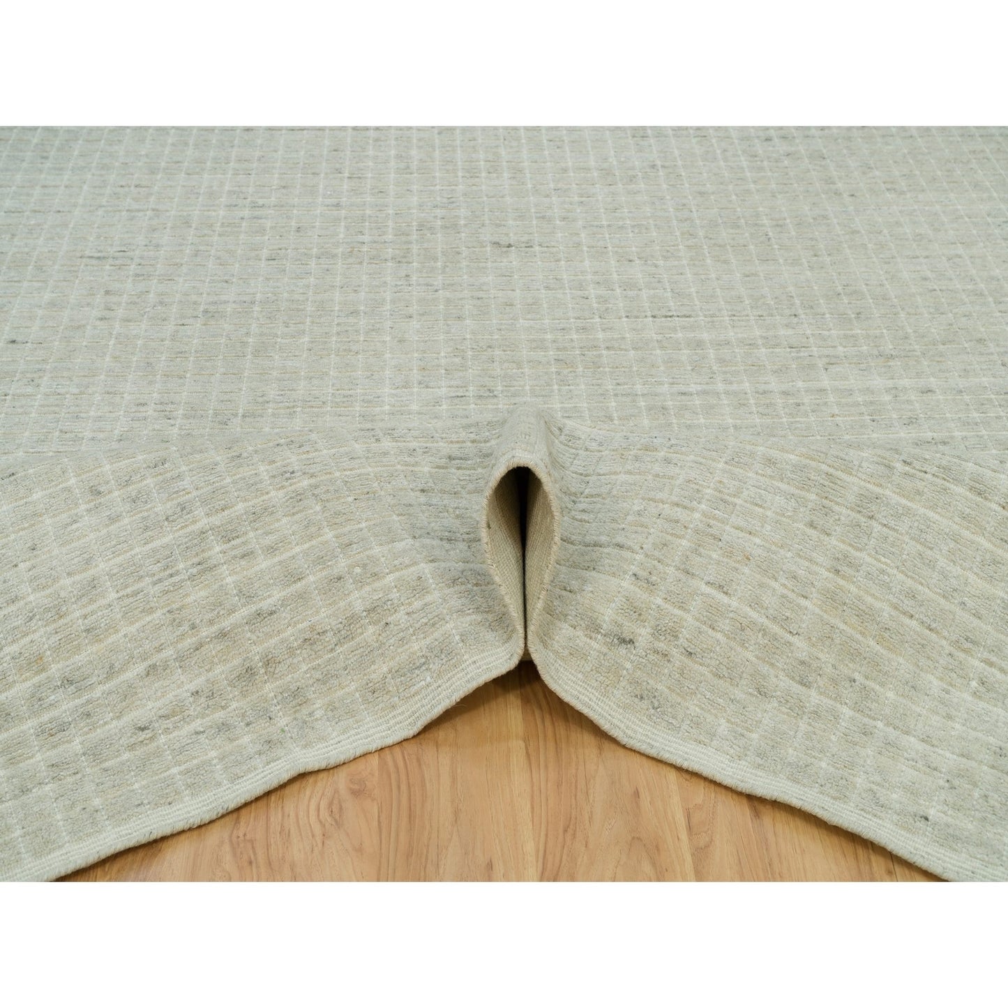 10'X13'9" Ivory Plain Decor Modern Box Design Loomed Knotted Wool Rug