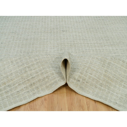 10'X13'9" Ivory Plain Decor Modern Box Design Loomed Knotted Wool Rug