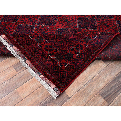 Rug 8'5"x11'2" Red Hand Knotted Afghan Khamyab with Geometric Pattern Wool