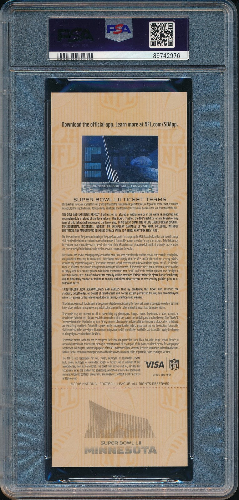 2018 Super Bowl Lii Full Ticket Eagles Vs. Patriots Psa/Dna Mint 9 193536