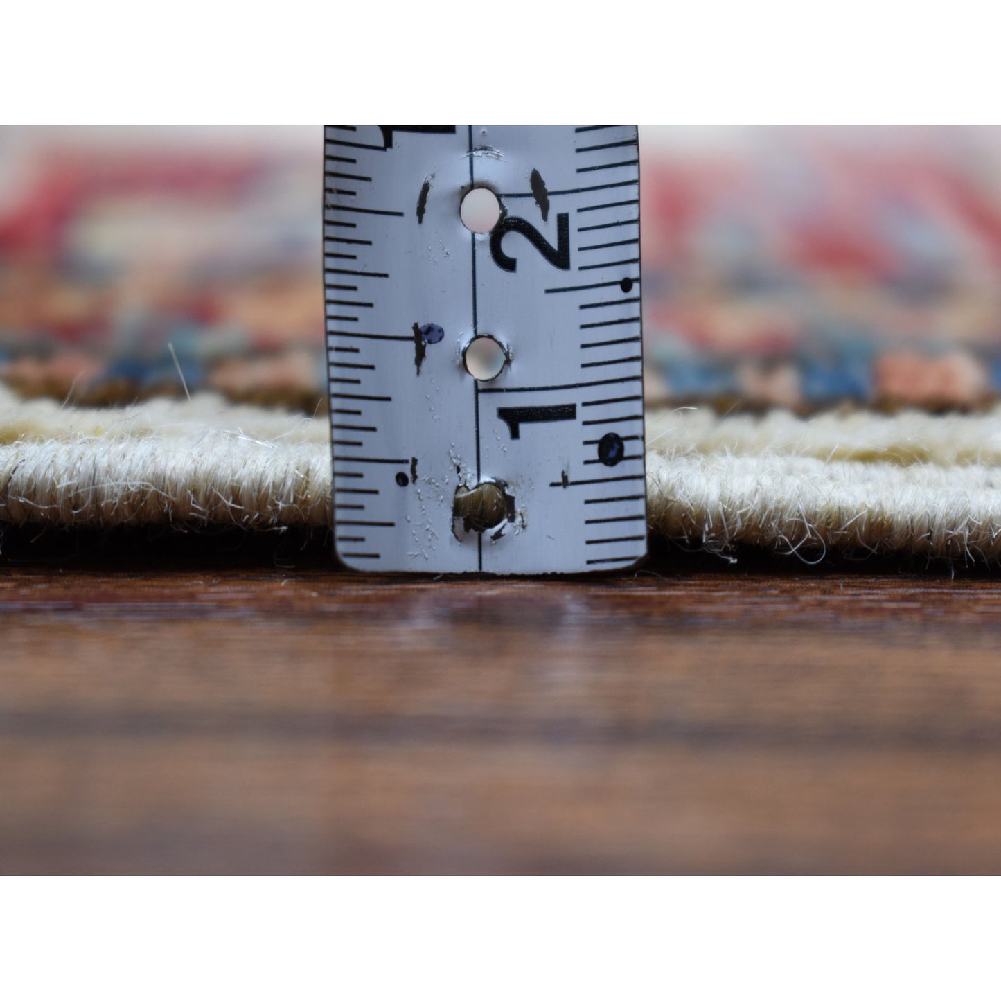 2'1"X3'2" Ivory Super Kazak Pure Wool Geometric Design Handmade Rug