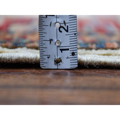 2'1"X3'2" Ivory Super Kazak Pure Wool Geometric Design Handmade Rug