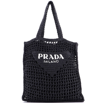 Prada Triangle Logo Open Tote Raffia