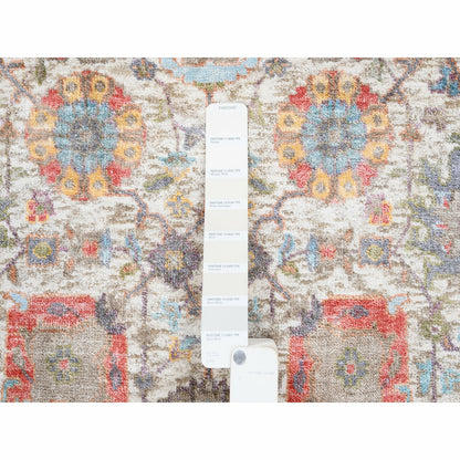 4'1"X10'3" Ivory Tebraz Silk With Textured Wool Hand Knotted Runner Rug