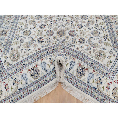 7'10"X10'3" Ivory Nain With Flower Pattern Wool And Silk Hand Knotted Rug