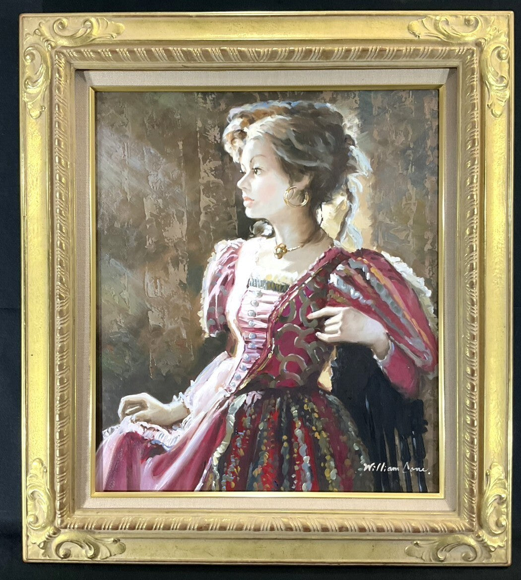 William Cane Original Oil Painting | Baroque Lady Portrait | Large Vintage Frame