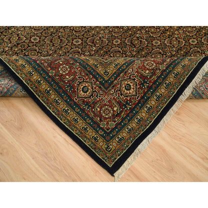 8'1"X10'1" Navy Blue Herrita Design 175 Kpsi Pure Wool Hand Knotted Rug