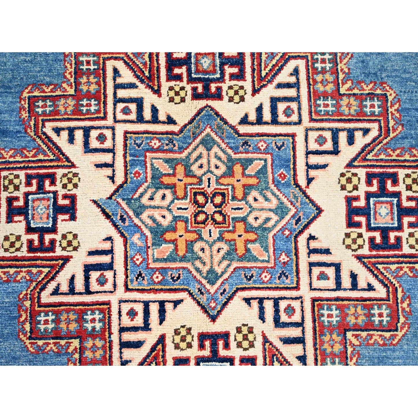 9'X11'8" Cerulean Blue Special Kazak Wool Hand Knotted Natural Dyes Rug