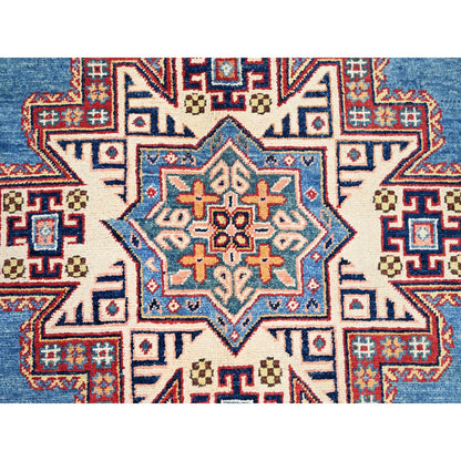 9'X11'8" Cerulean Blue Special Kazak Wool Hand Knotted Natural Dyes Rug
