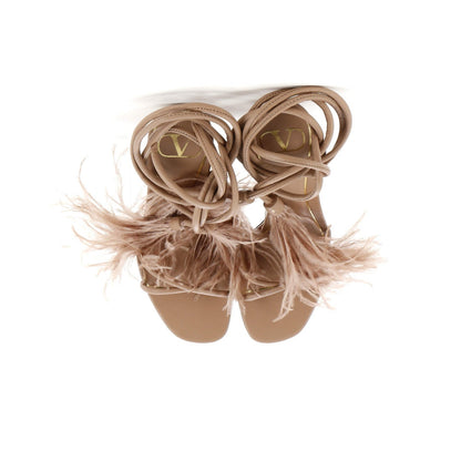 Valentino Garavani Women'S Upflair Heeled Sandals Leather With Feathers