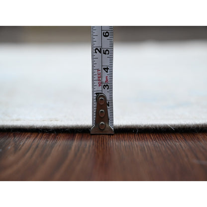 2'7"X9'10" White Angora Oushak Leaf Design Hand Knotted Wool Runner Rug