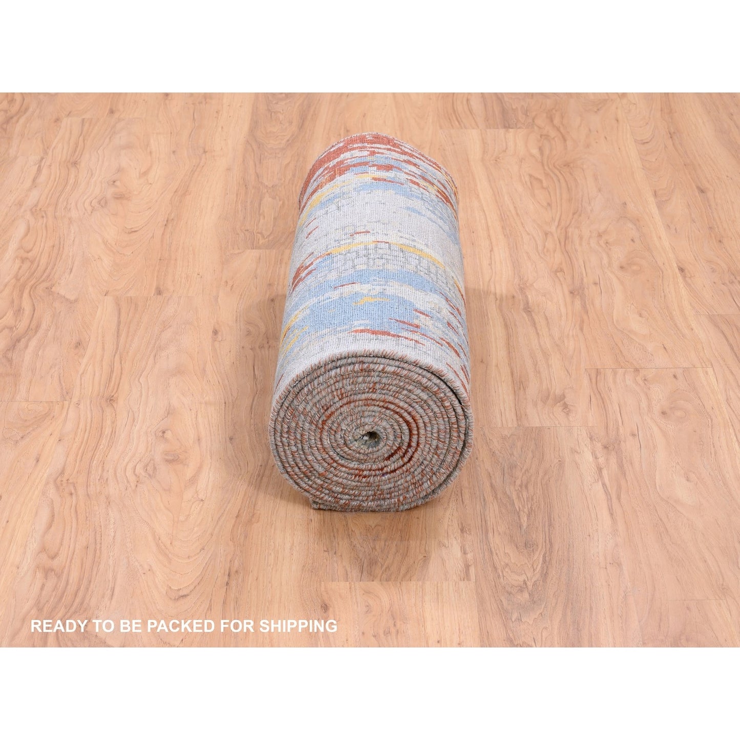 2'7"X20' Wool & Silk Abstract Fire Mosaic Design Hand Made Xl Runner Rug