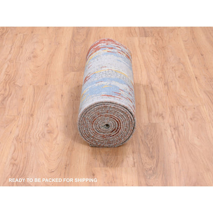 2'7"X20' Wool & Silk Abstract Fire Mosaic Design Hand Made Xl Runner Rug