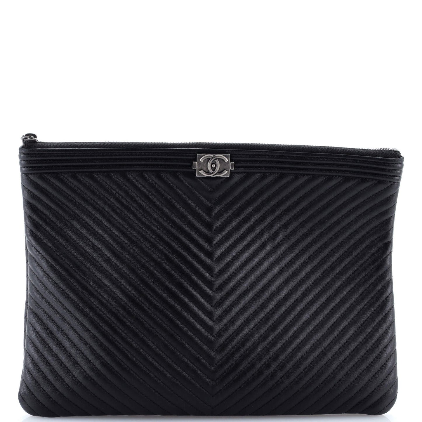 Chanel Boy O Case Clutch Chevron Calfskin Medium