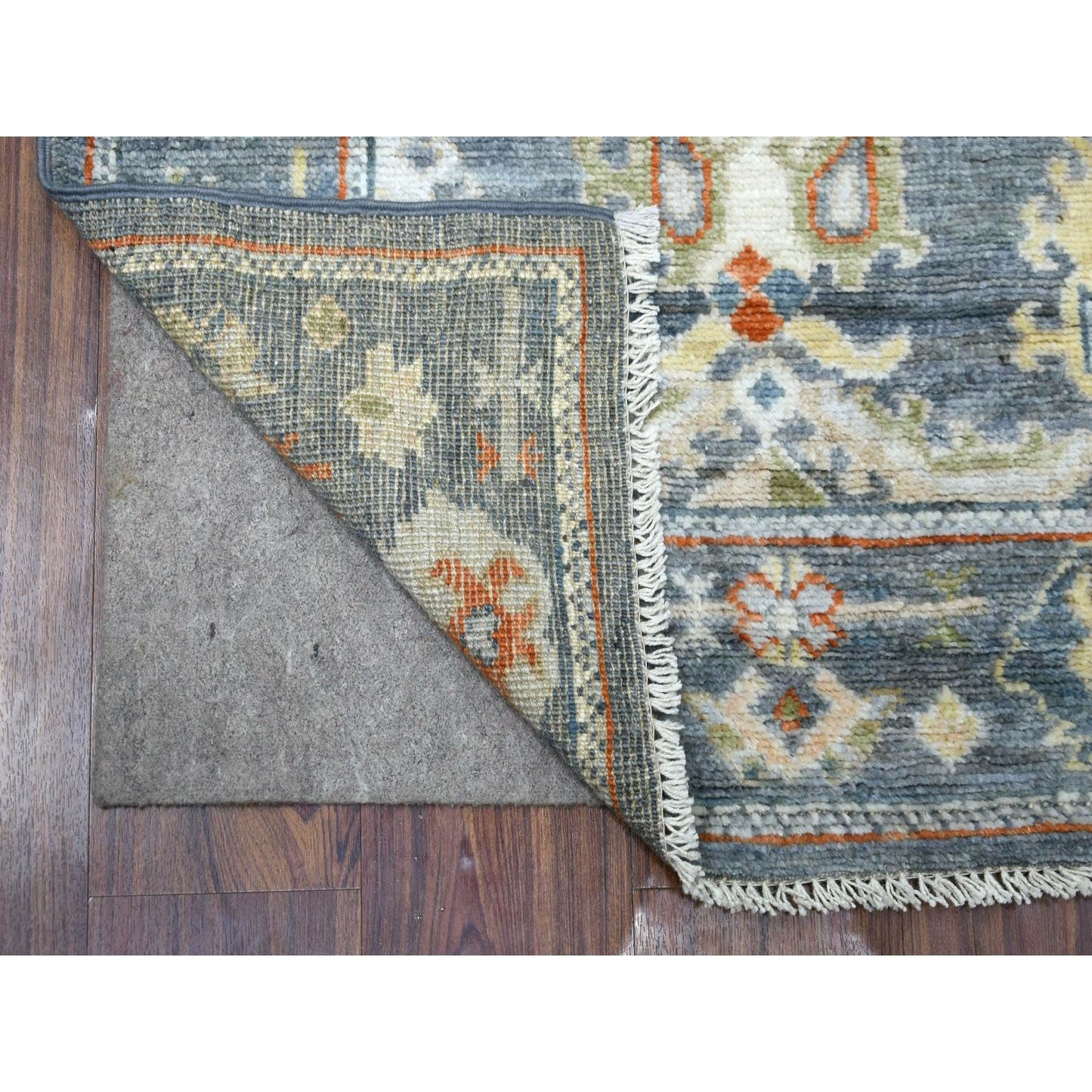 2'9"X9'9" Dark Gray Angora Oushak Wool Hand Knotted Runner Oriental Rug