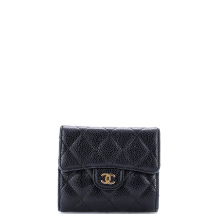 Chanel Cc Compact Classic Flap Wallet Quilted Caviar