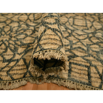 7'8"X8'7" Brown Flower Rosette Motif Undyed Natural Wool Hand Knotted Rug