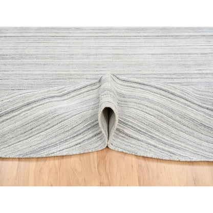 9'9"X9'9" Gray Hand Loomed Undyed Natural Wool Modern Design Round Rug
