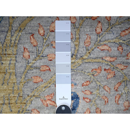 4'1"X11'10" Blue Afghan Peshawar Wool Hand Knotted Wide Runner Rug