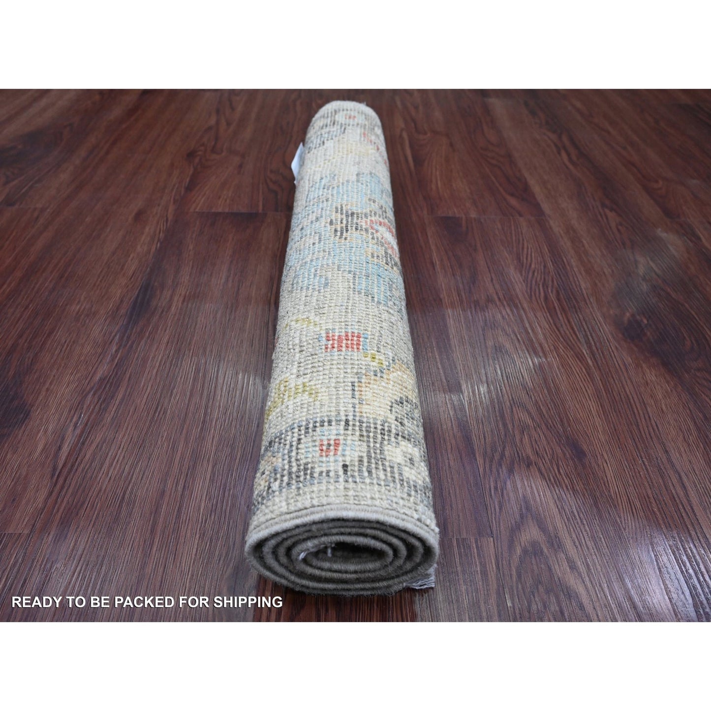 2'X3'2" Gray Afghan Angora Oushak Leaf Design Wool Hand Knotted Mat Rug