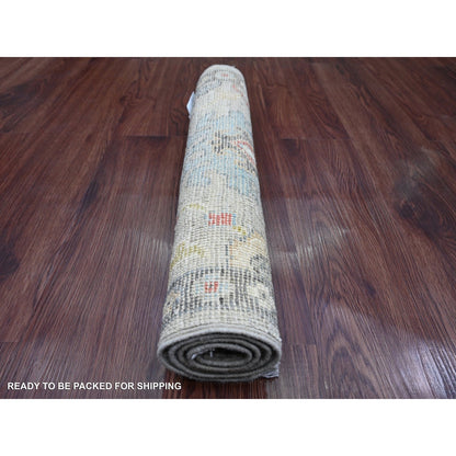 2'X3'2" Gray Afghan Angora Oushak Leaf Design Wool Hand Knotted Mat Rug