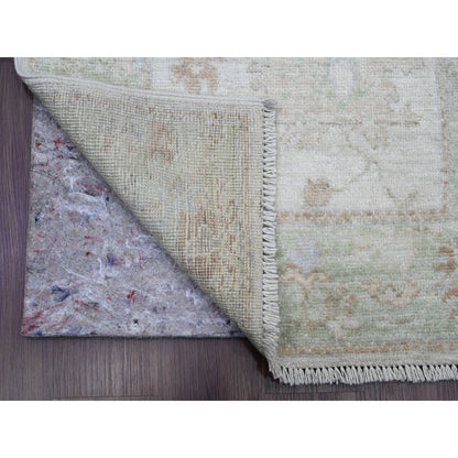 2'10"X19' White Angora Oushak Leaf Design Wool Hand Knotted Runner Rug