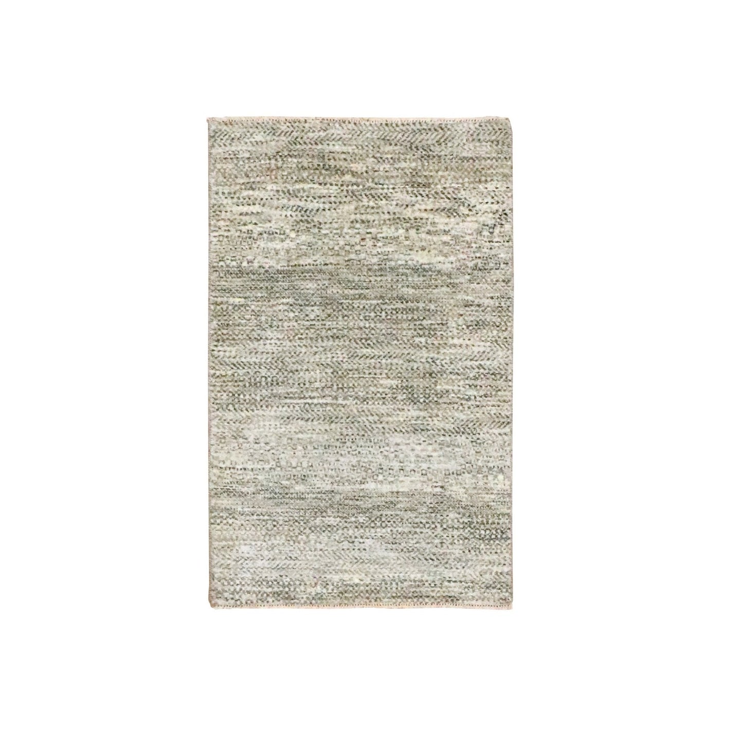 2'X3' Beige Grass Design Hand Knotted Undyed Natural Wool Mat Small Rug