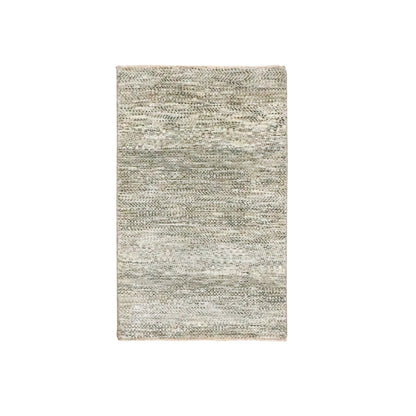 2'X3' Beige Grass Design Hand Knotted Undyed Natural Wool Mat Small Rug