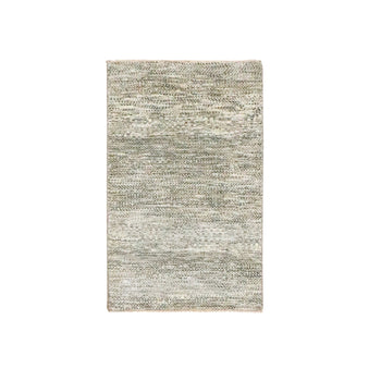 2'X3' Beige Grass Design Hand Knotted Undyed Natural Wool Mat Small Rug
