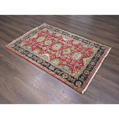 4'1"X6' Red And Black Karjihooz Design Wool Hand Knotted Oriental Rug