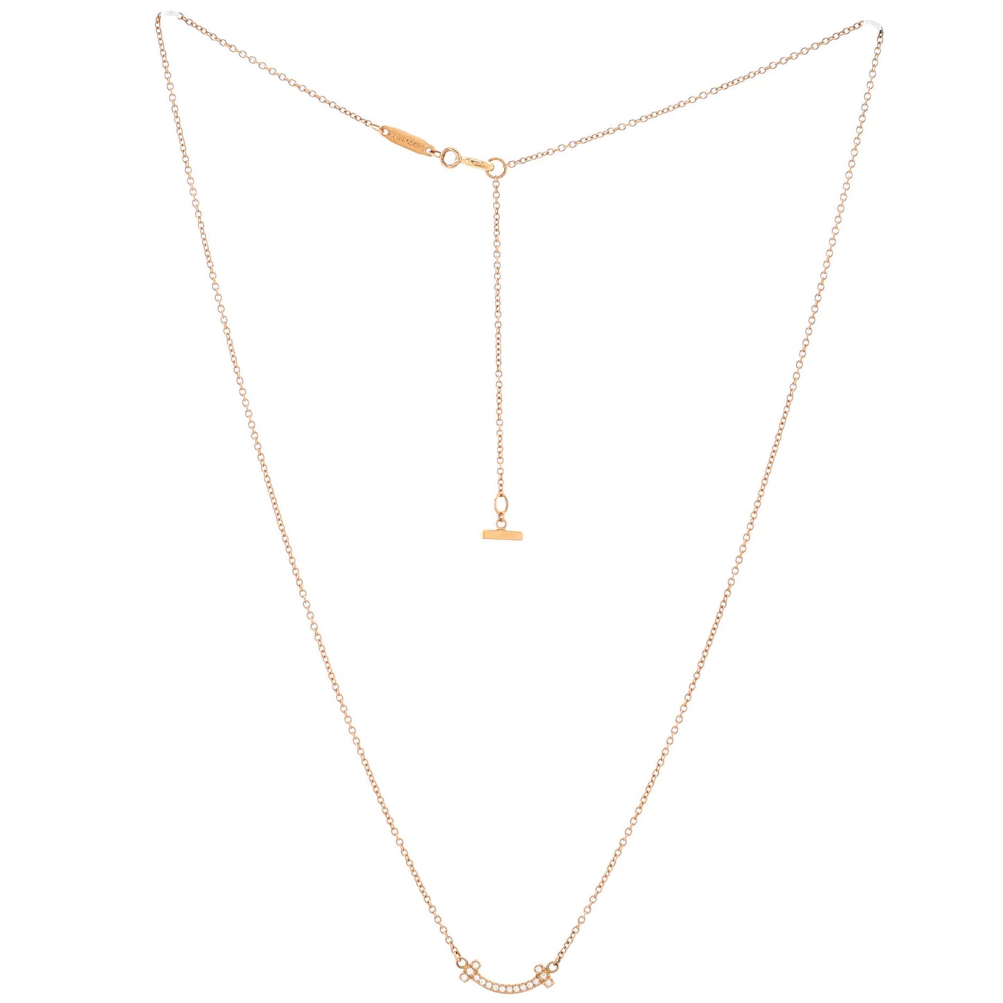 Tiffany & Co. T Smile Pendant Necklace 18K Rose Gold With Diamonds Mini