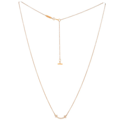 Tiffany & Co. T Smile Pendant Necklace 18K Rose Gold With Diamonds Mini