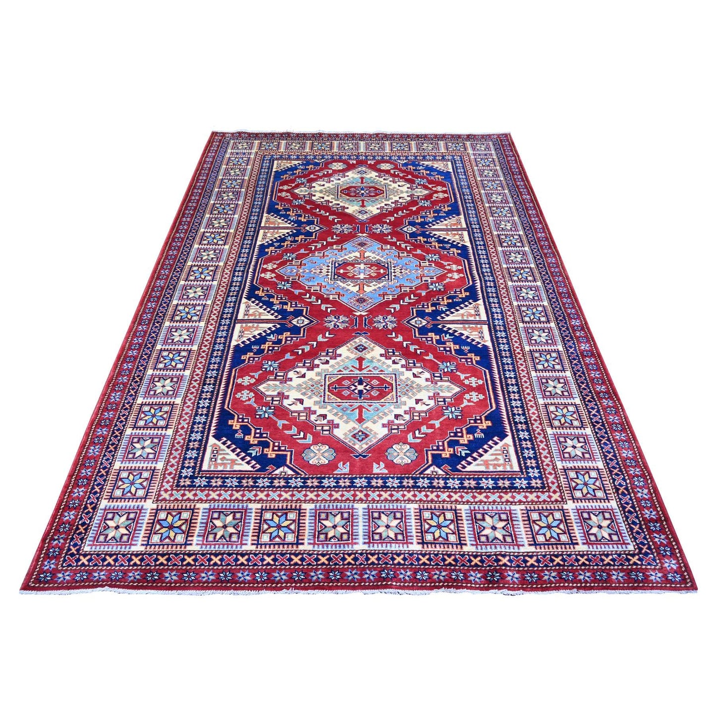 5'8"X8'1" Scarlet Red Shirvan Afghan Super Kazak Wool Hand Knotted Rug