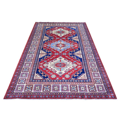 5'8"X8'1" Scarlet Red Shirvan Afghan Super Kazak Wool Hand Knotted Rug