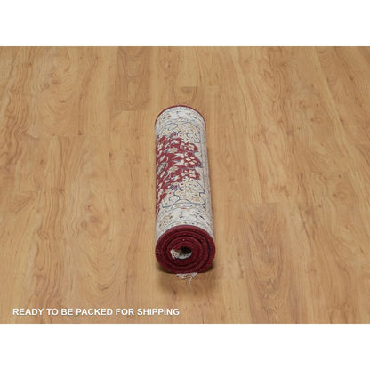 2'6"X4'1" Red Nain With Flower Design Hand Knotted Wool And Silk Mat Rug