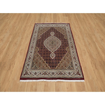 4'x6'2" Carmine Red Tebraz Mahi with Fish Design Wool Hand Knotted Rug