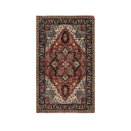 3'X5' Red Antiqued Heris Re-Creation Hand Knotted New Zealand Wool Rug
