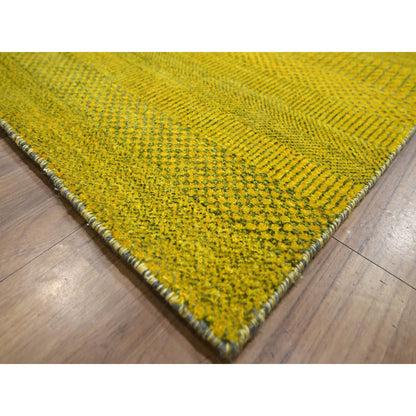8'10"X12'5" Yellow Modern Grass Design Wool And Silk Hand Knotted Rug