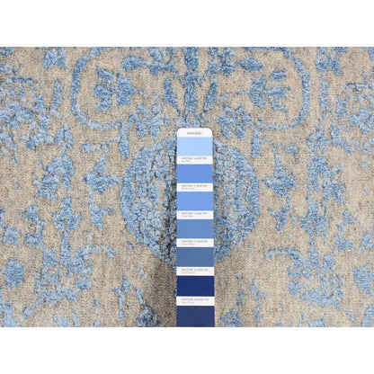 5'10"X8'9" Blue Hand Loomed Broken Pomegranate Design Tone On Tone Rug