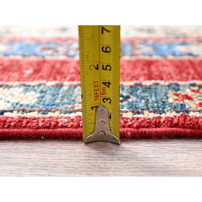 4'2"X5'9" Gilded Beige Super Kazak Shawl Design Wool Hand Knotted Rug