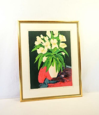 Jean Claude Alenbach (France) Signed Original Lithograph Framed Bouquet Lilies