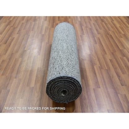 2'7"X18'5" Gray Hand Knotted Modern Grass Undyed Wool Xl Runner Rug