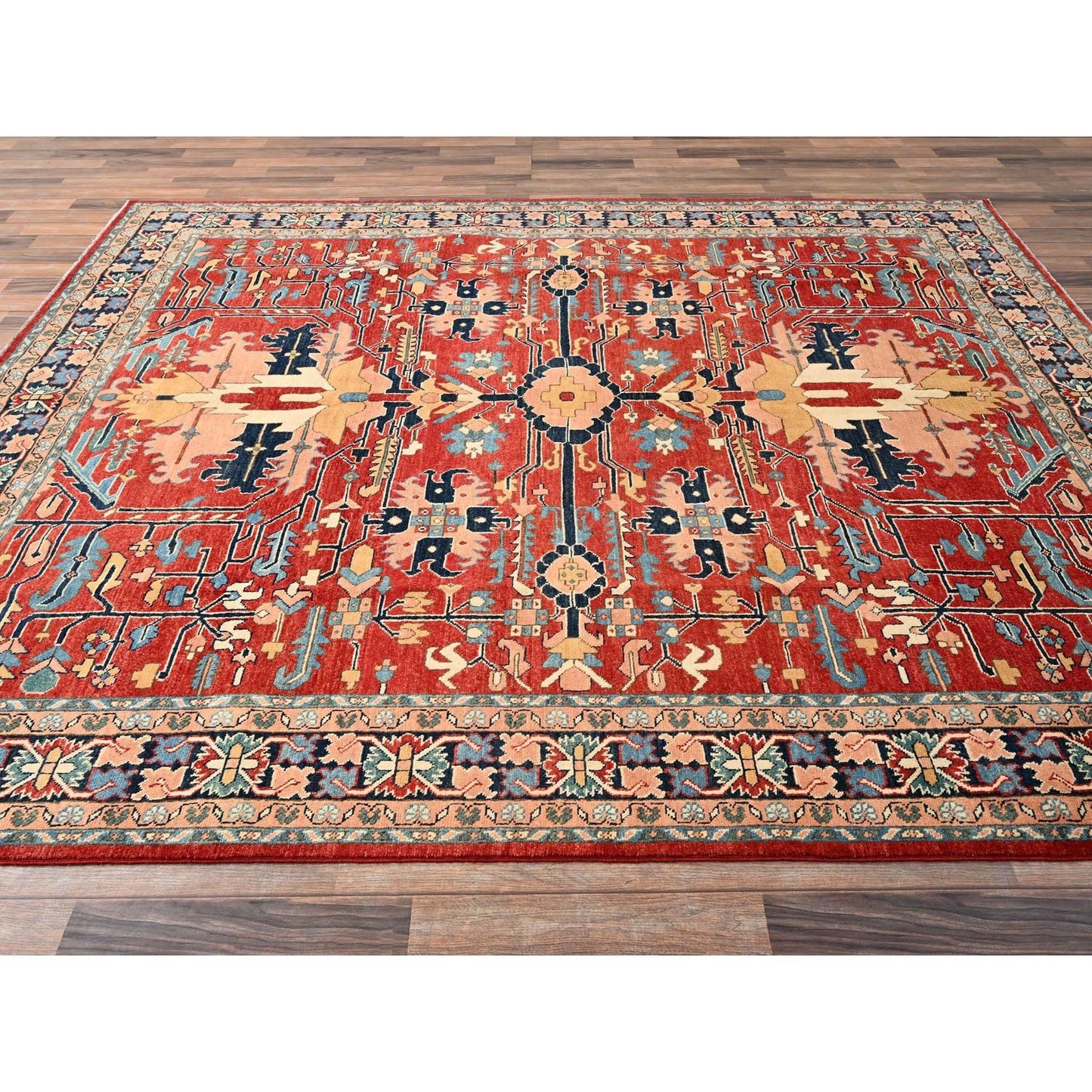 7'10"X9'7" Red Afghan Peshawar Heris All Over Design Hand Knotted Wool Rug