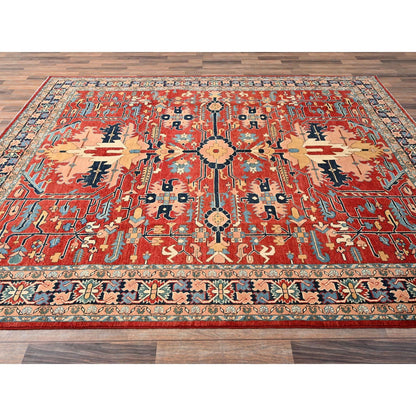 7'10"X9'7" Red Afghan Peshawar Heris All Over Design Hand Knotted Wool Rug